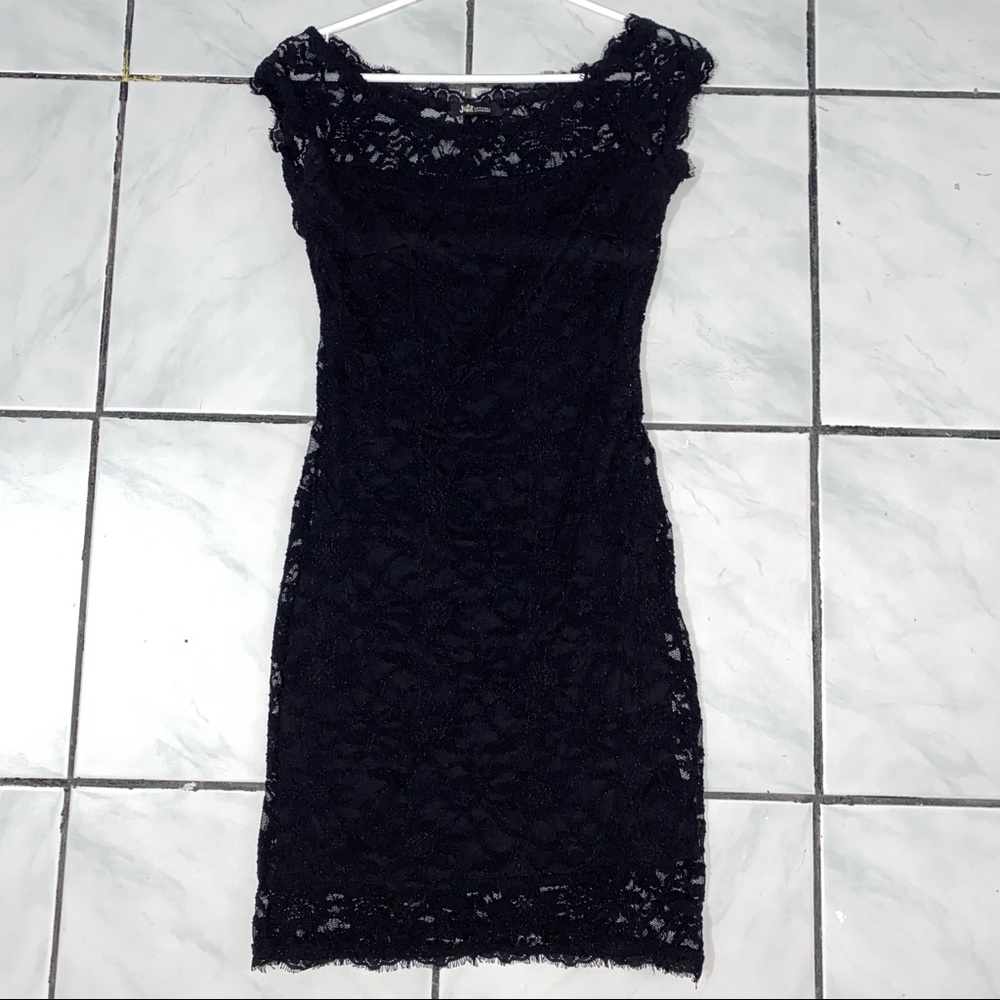Little Black Lace Mid Off the Shoulder Bodycon Dress